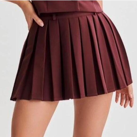 Meshki Dresses & Skirts - Meshki Mura Burgundy Plum Pleated Mini Skirt – Size Large